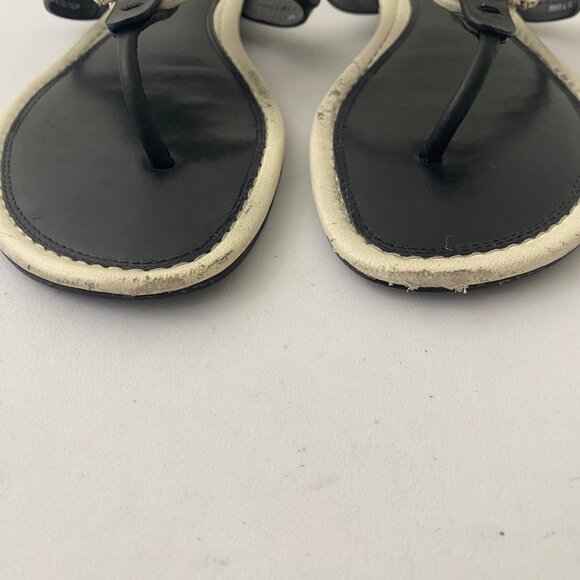 Tory Burch Miller Fringe Sandals Shoes Black White - Picture 4 of 10